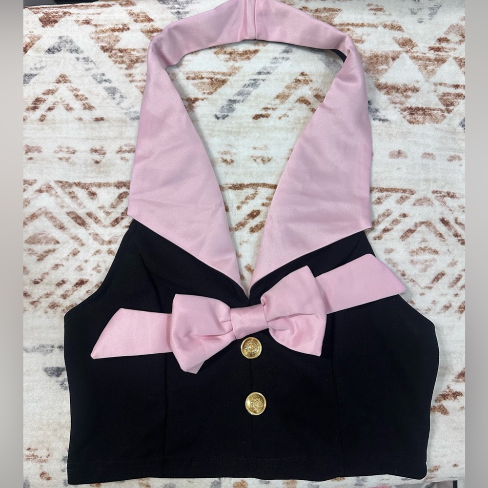 Bow Front Halter Top Crop Stylish Coquette Blouse size S
